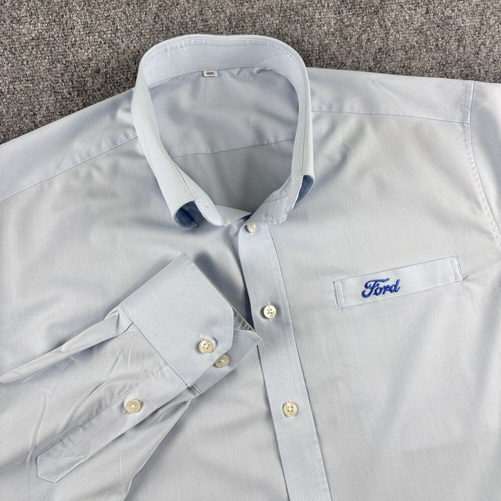 Ford Shirt Mens 105 US XL Light Blue Button Down Embroidered Work